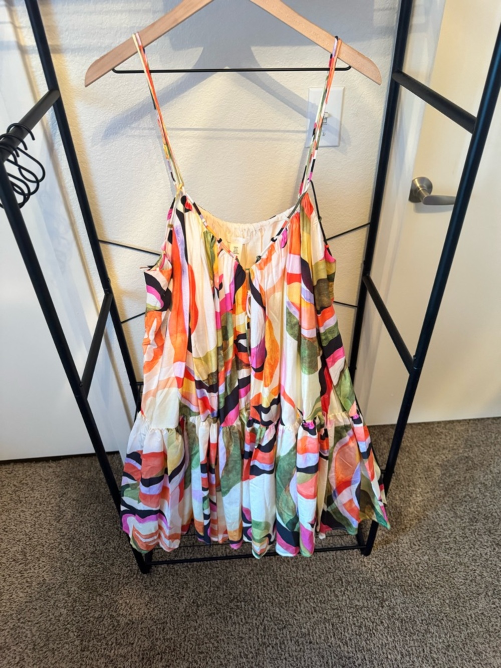 H&M Multicolor Abstract Tiered Spaghetti Strap Dress